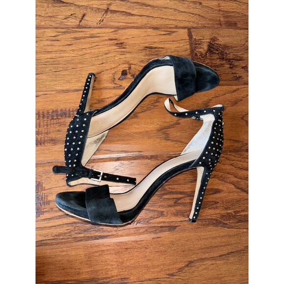Vince Camuto Fora Heels Black Studs Ankle Strap Leather Peep Toe 9.5 - Picture 2 of 10